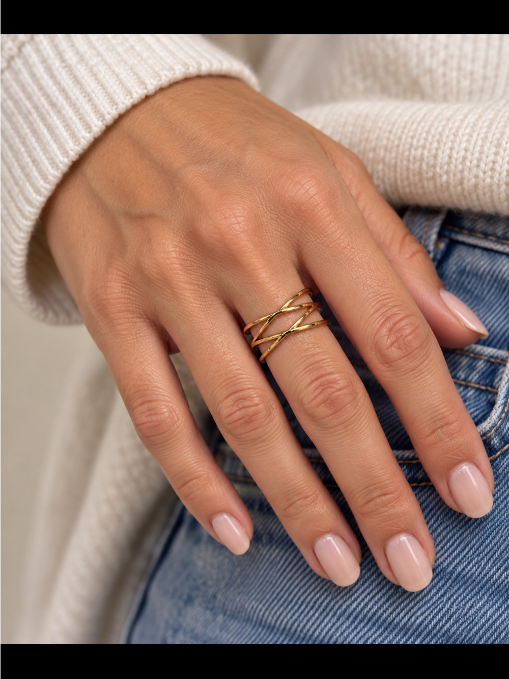 Gold-Tone Geometric Openwork Trio Stackable Ring - Picture 2 of 6